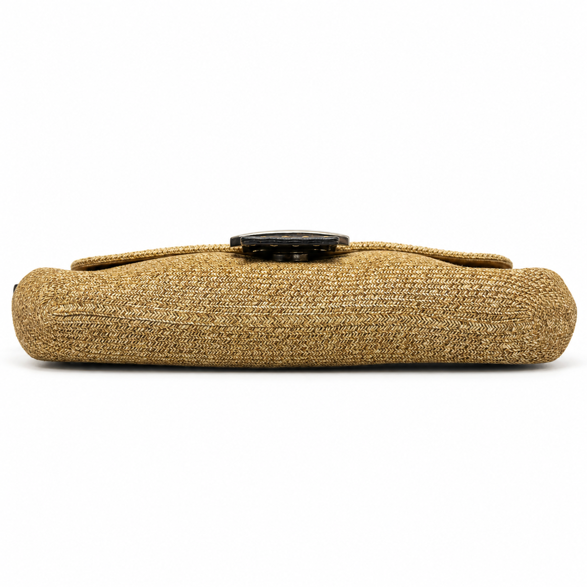 Fendi Raffia Baguette shoulder bag with woven raffia material and leather strap, stylish accessory for everyday use.