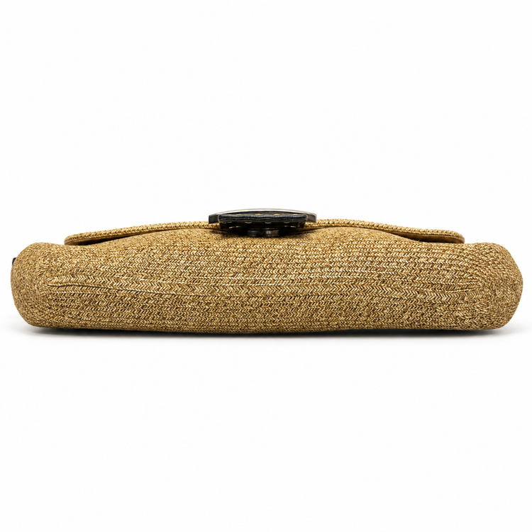 Fendi Raffia Baguette shoulder bag with woven raffia material and leather strap, stylish accessory for everyday use.