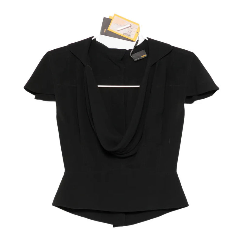 Fendi short sleeve corset top with fitted design, black fabric, and structured waist detail, stylish and fashionable women&