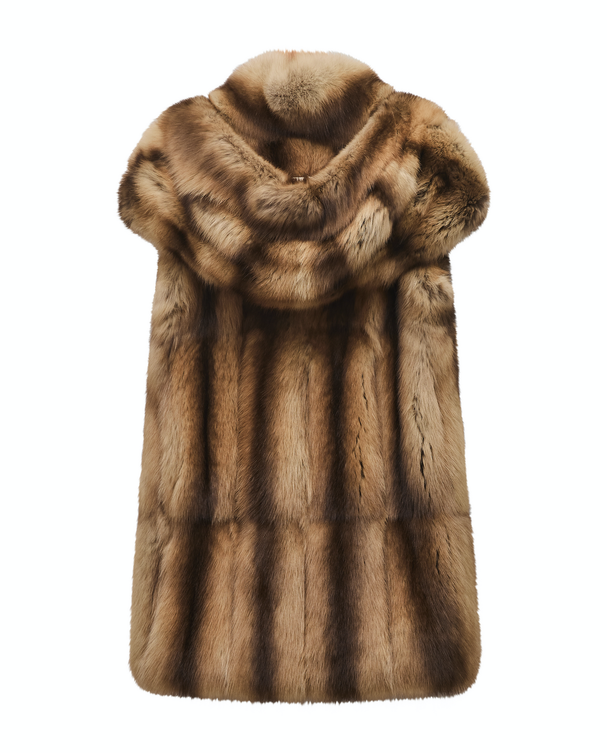 Fendi beige hooded fur gilet, stylish coat with plush fur trim and hood, perfect for cold weather layering.
