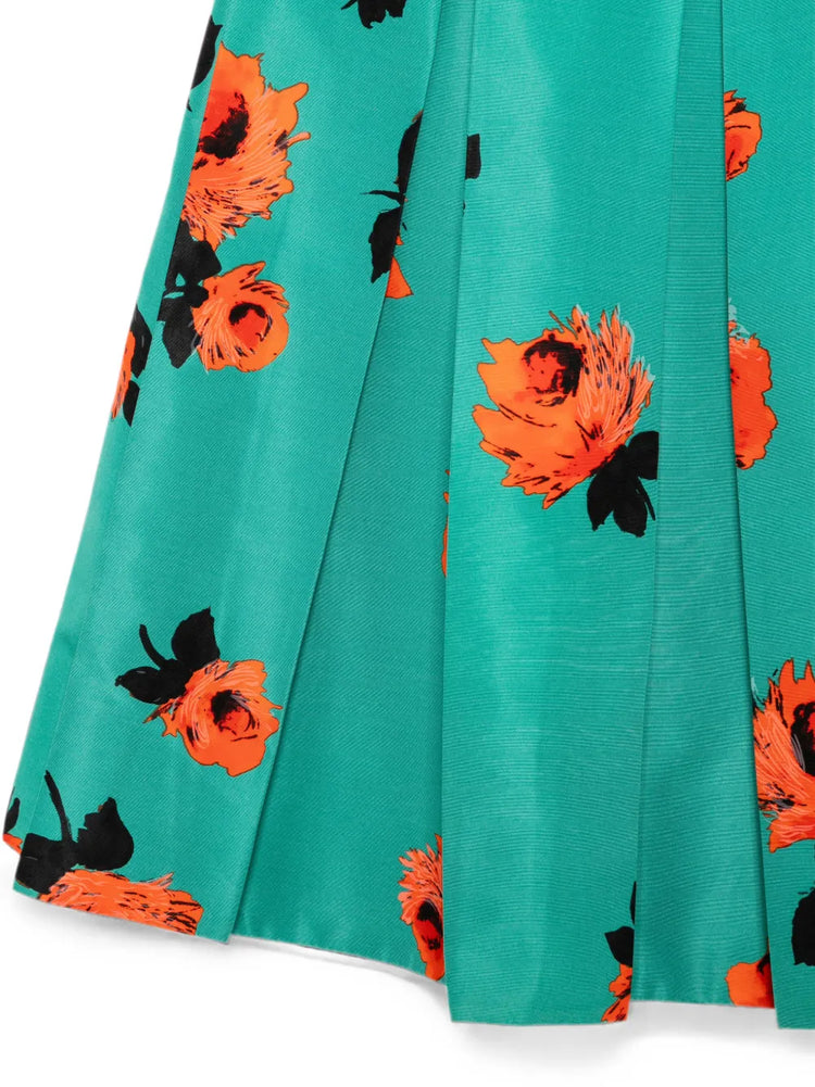 Prada Floral Turquoise Pleated Skirt