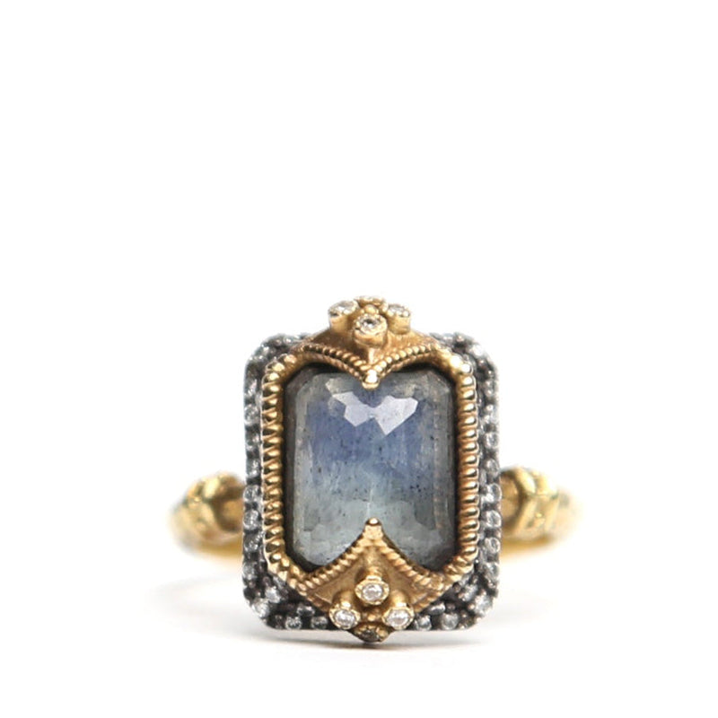 Grey Rectangular Stone and Diamond Ring