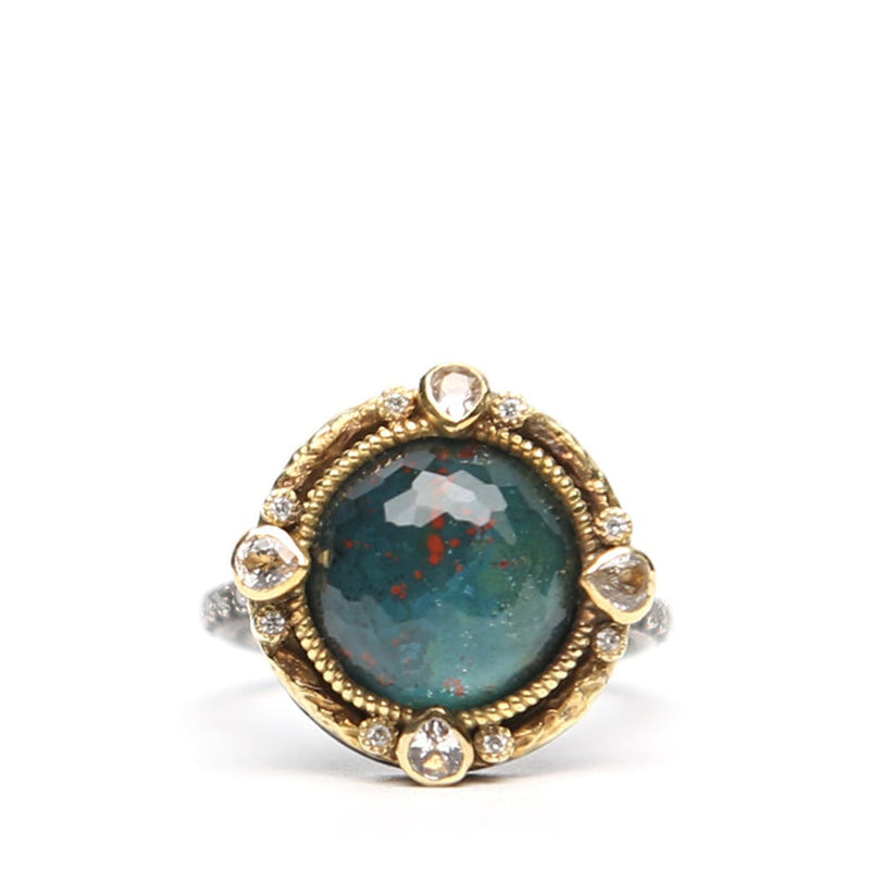 Green Oval Stone and Diamond Ring