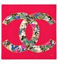 Fuchsia Chanel CC Jewel Print scarf featuring a vibrant jewelry-inspired design, made of luxurious fabric.