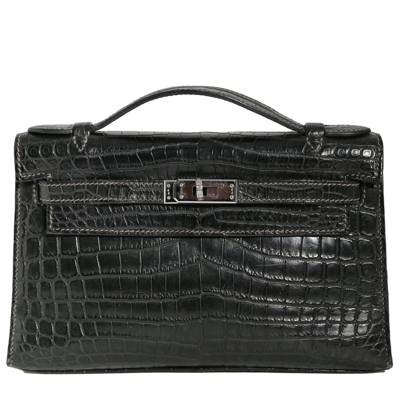 Grey Niloticus Kelly Pochette with Diamonds