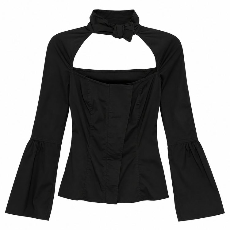 Gucci black square cutout blouse from the FW 2004 collection, stylish tops with unique cutout design.