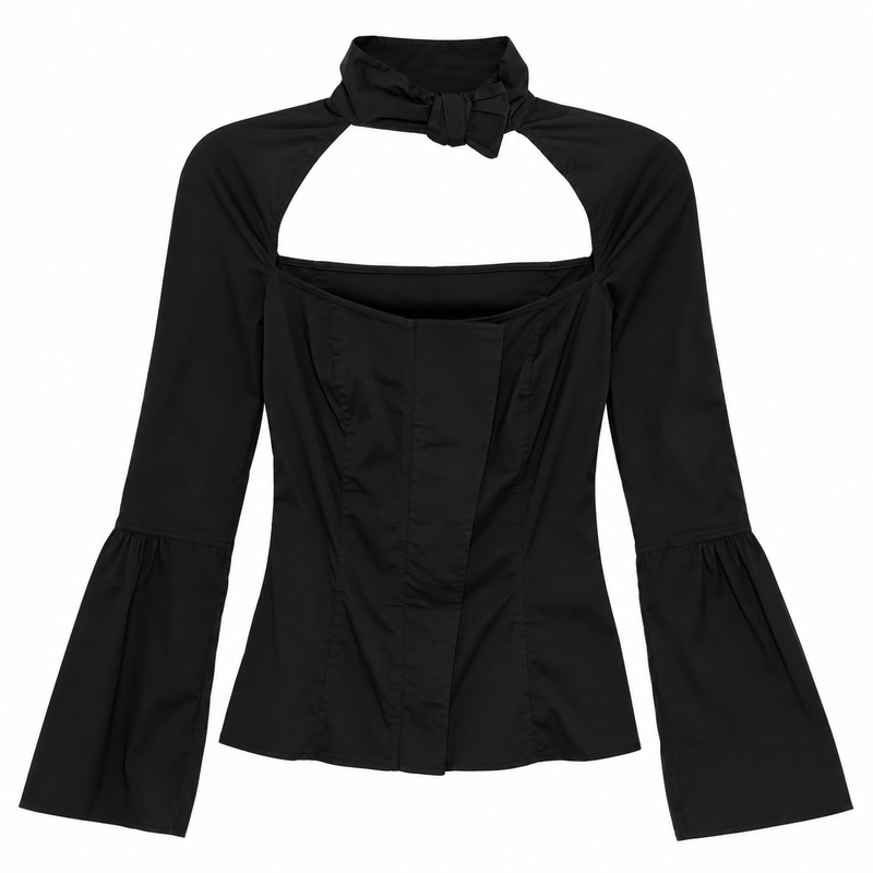 Gucci black square cutout blouse from the FW 2004 collection, stylish tops with unique cutout design.