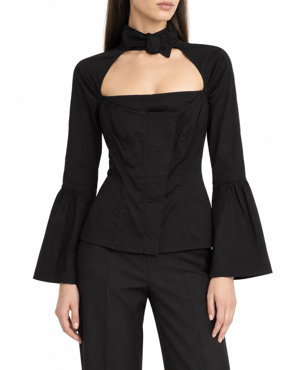 Gucci black square cutout blouse from the FW 2004 collection, stylish tops with unique cutout design.