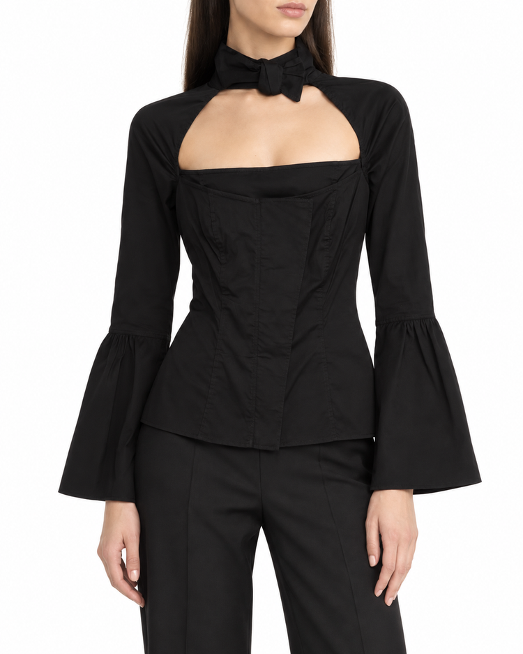 Gucci black square cutout blouse from the FW 2004 collection, stylish tops with unique cutout design.