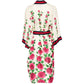 Gucci floral print belted kimono blazer with wide sleeves and tie waist, featuring vibrant floral patterns on lightweight fabric.