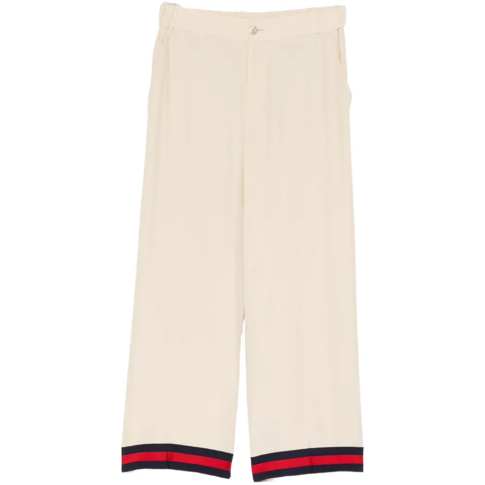 Gucci silk wide-leg trousers with a smooth, flowing fabric and tailored fit, displayed on a neutral background.