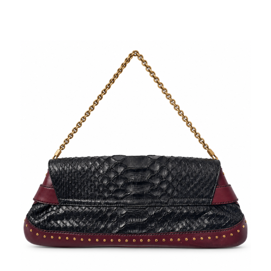 Gucci 2003 Tom Ford Horsebit Python Shoulder Bag with gold hardware and textured python leather, stylish accessory.