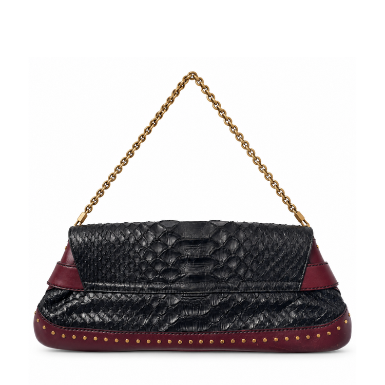 Gucci 2003 Tom Ford Horsebit Python Shoulder Bag with gold hardware and textured python leather, stylish accessory.
