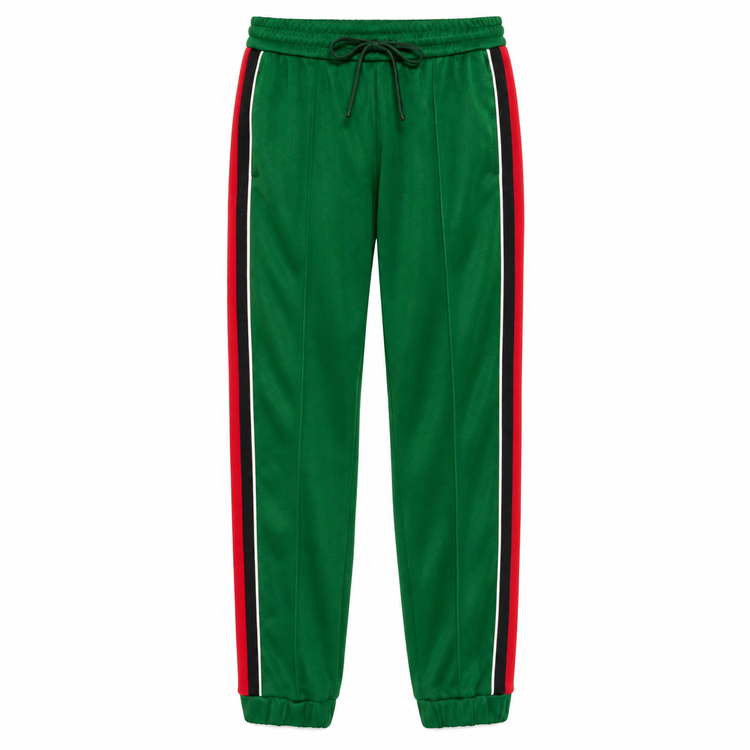 Gucci Web Stripe tracksuit trousers featuring signature stripe detail, comfortable fit, and casual sporty style.