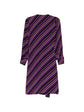 Gucci striped wrap dress with long sleeves and a fitted waist, featuring bold horizontal stripes and elegant design.