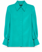 Gucci turquoise silk shirt for women, featuring a smooth, shiny fabric and classic button-front design.