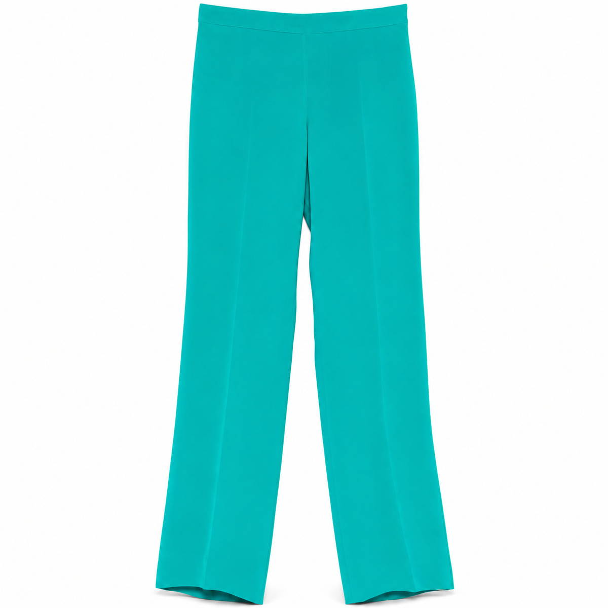 Gucci turquoise silk trousers with a smooth, flowing fabric and tailored fit, displayed on a plain background.