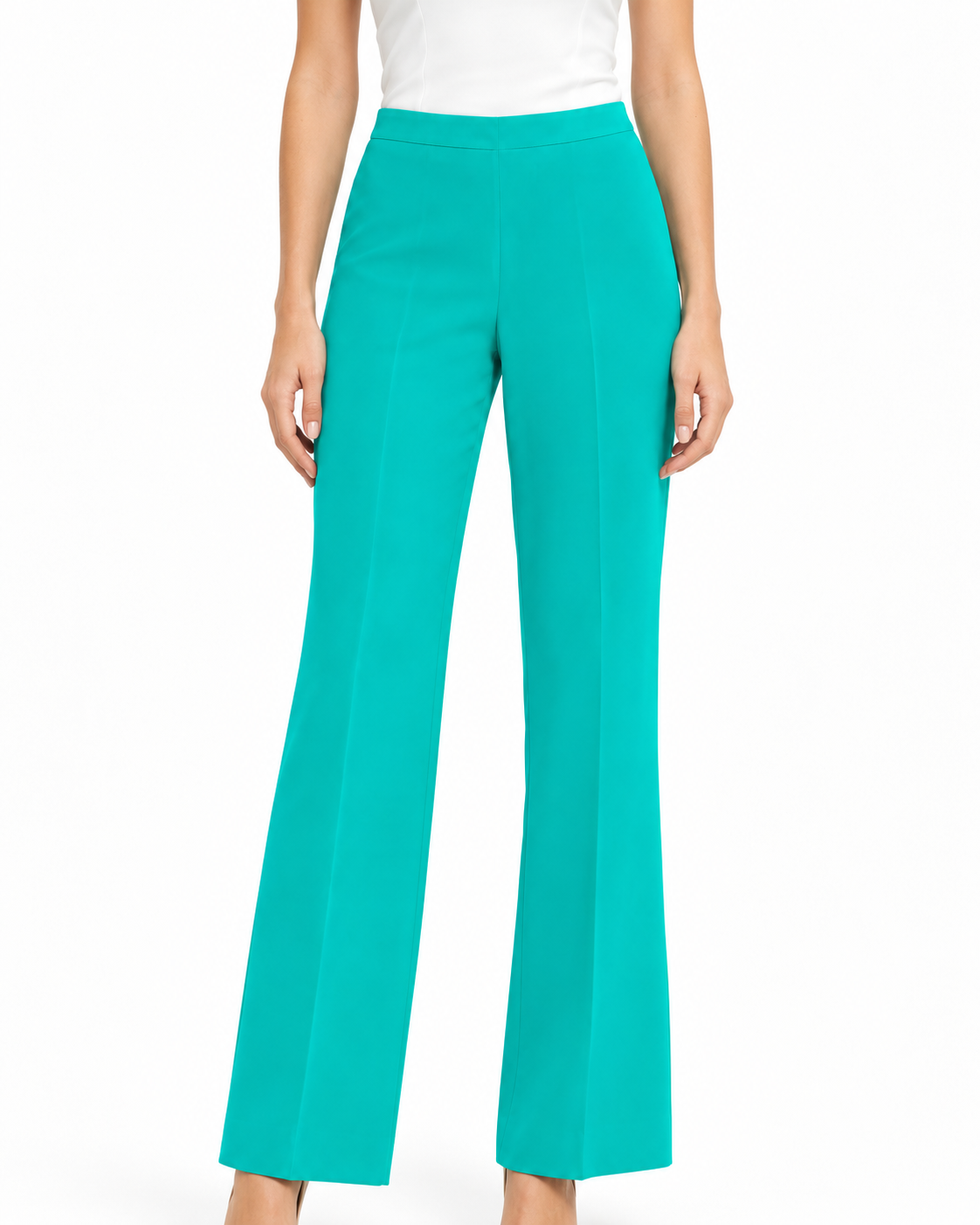Gucci turquoise silk trousers with a smooth, flowing fabric and tailored fit, displayed on a plain background.