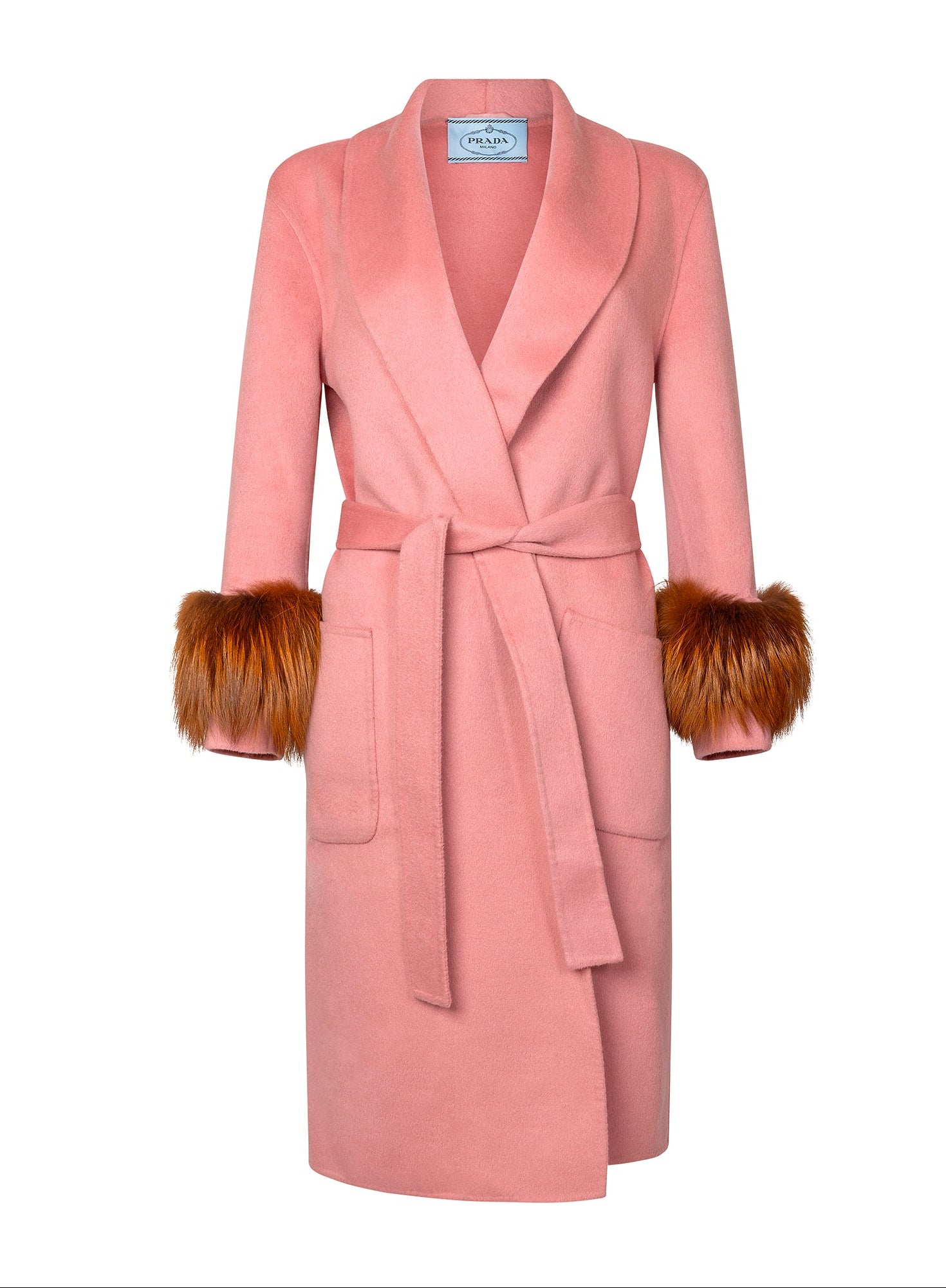 Prada Pink Wool Coat with Fur Cuffs