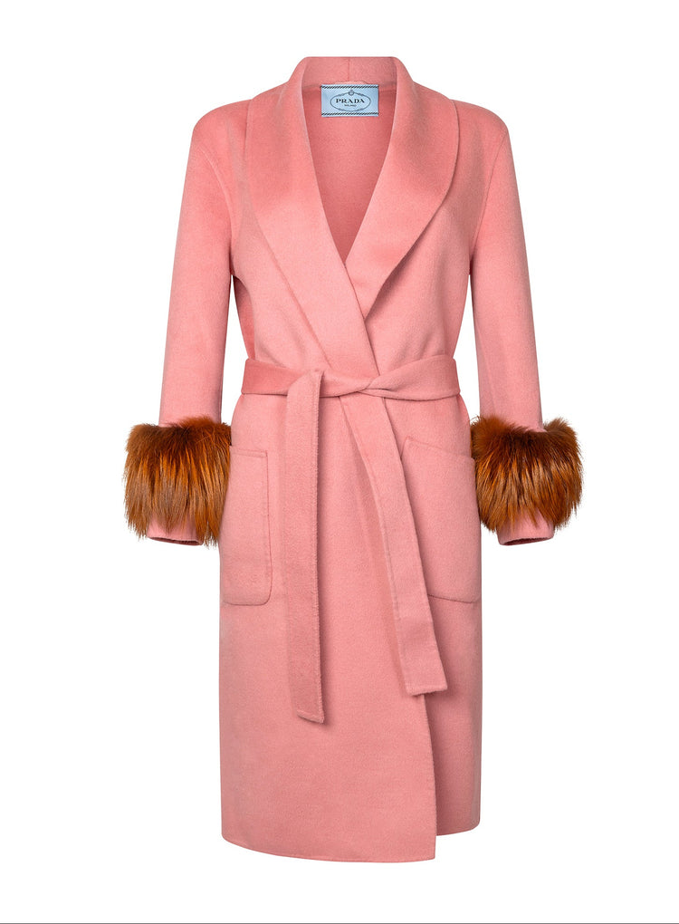 Prada Pink Wool Coat with Fur Cuffs