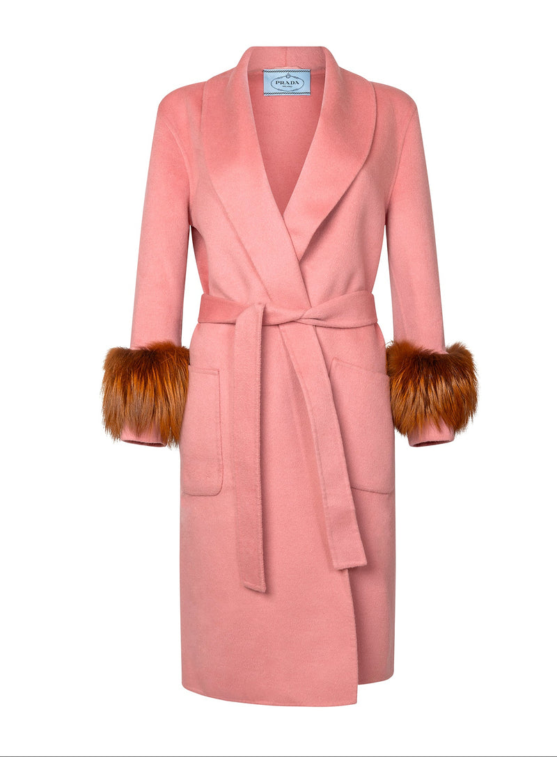 Prada Pink Wool Coat with Fur Cuffs