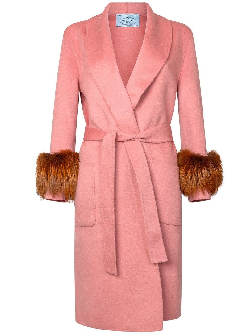 Prada Pink Wool Coat with Fur Cuffs