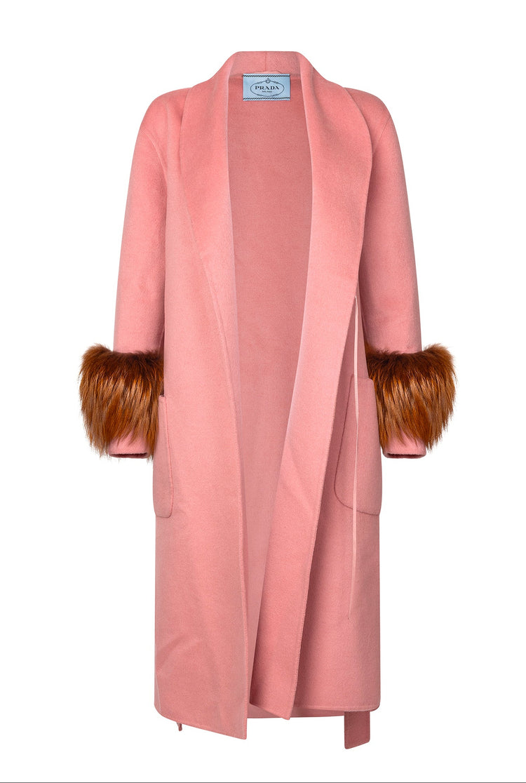 Prada Pink Wool Coat with Fur Cuffs