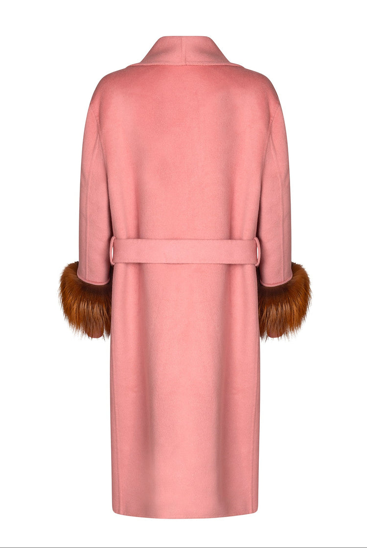 Prada Pink Wool Coat with Fur Cuffs