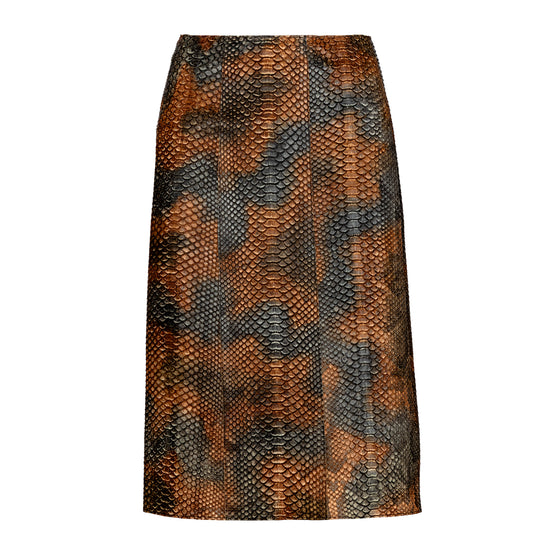 Brown leather A-line skirt from Prada, stylish and sleek, featuring a classic silhouette and smooth texture.