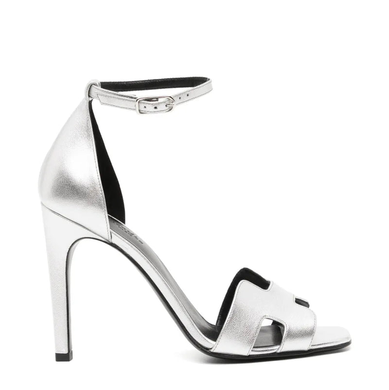 Hermès Silver Joy 70 Sandals, elegant shoes with sleek silver straps and stylish design, perfect for summer wear.