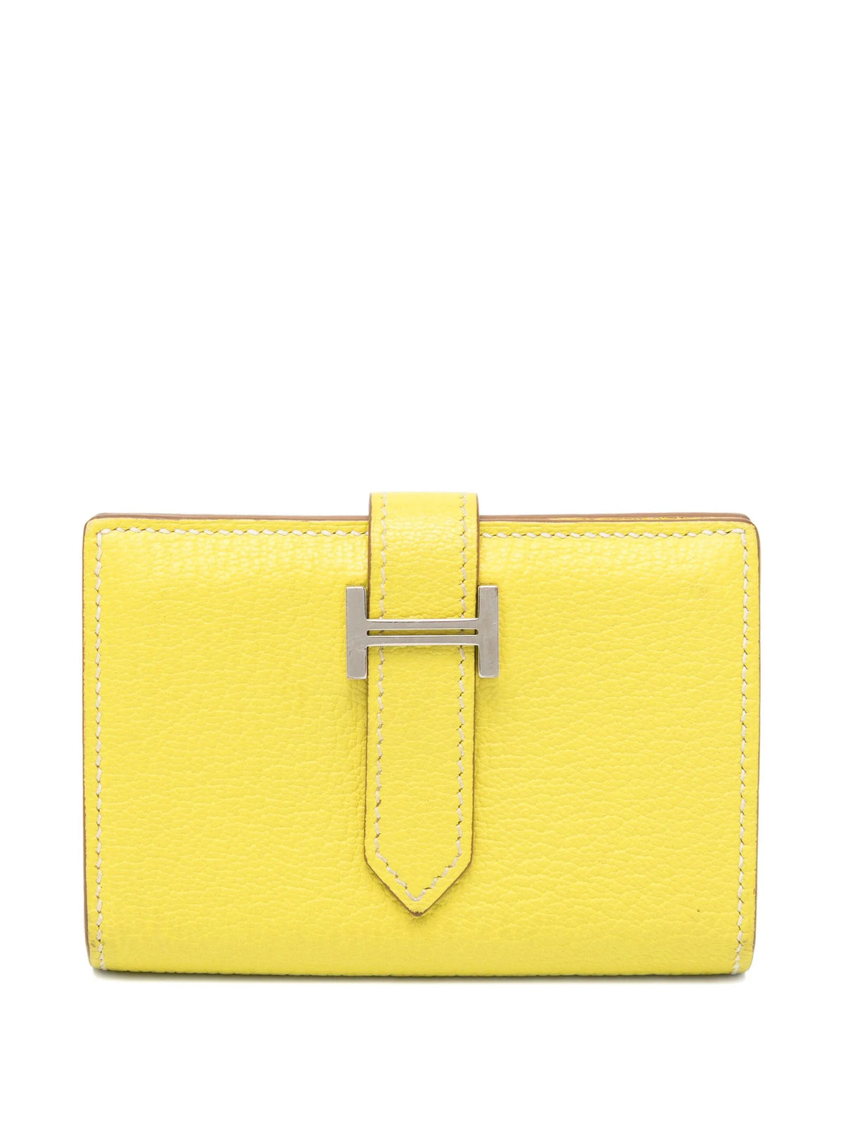 Hermès Bearn yellow card holder wallet with multiple card slots and sleek design, made from premium leather.