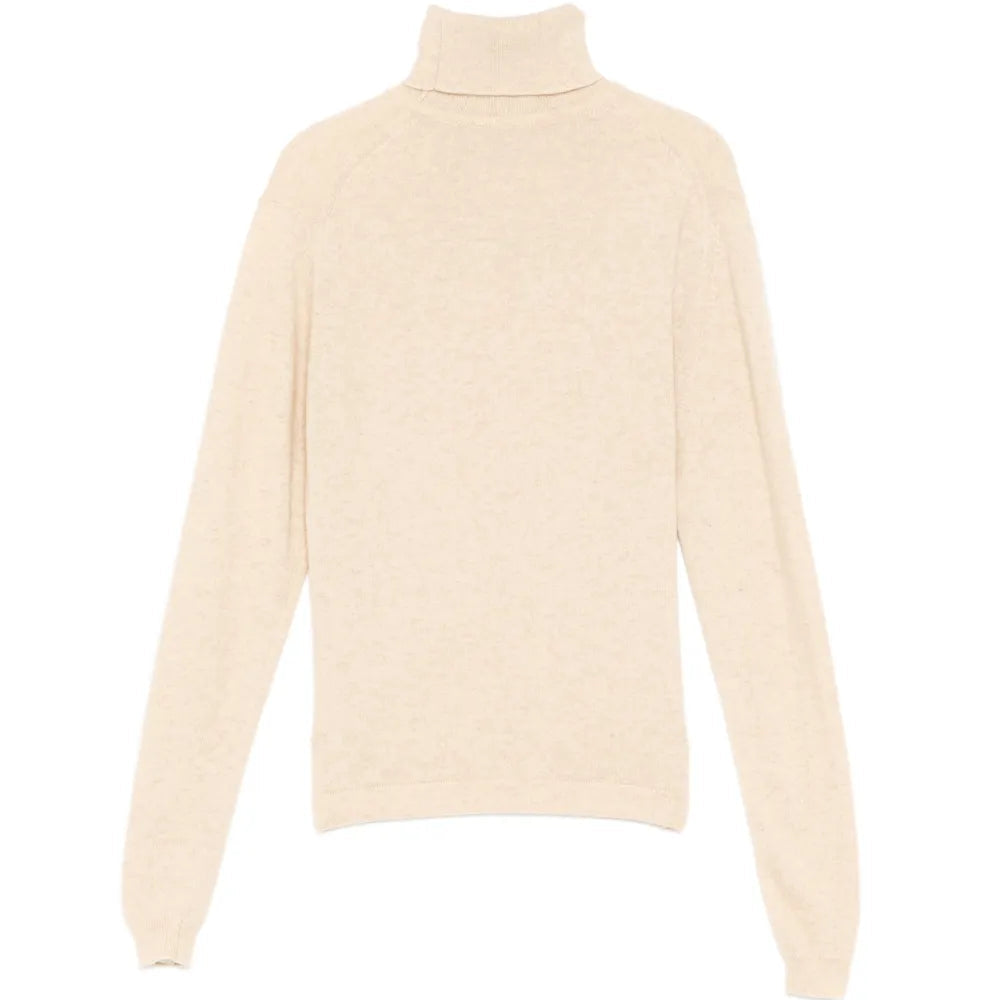 Hermès beige cashmere turtleneck top displayed on a mannequin, showcasing soft, luxurious knit fabric and classic style.