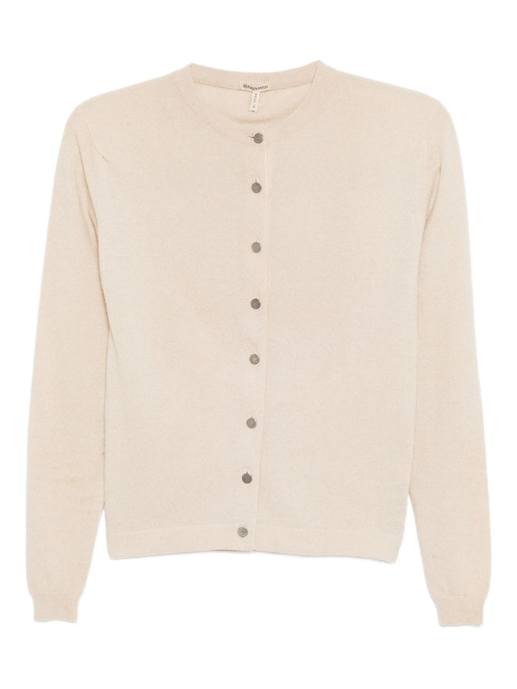 Hermès cream cashmere cardigan, soft knit tops with a classic design, displayed flat on a neutral background.