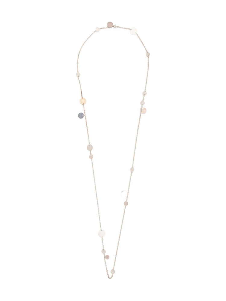 Hermès Ex Libris long necklace with elegant chain and detailed pendant, showcasing luxurious jewelry design.