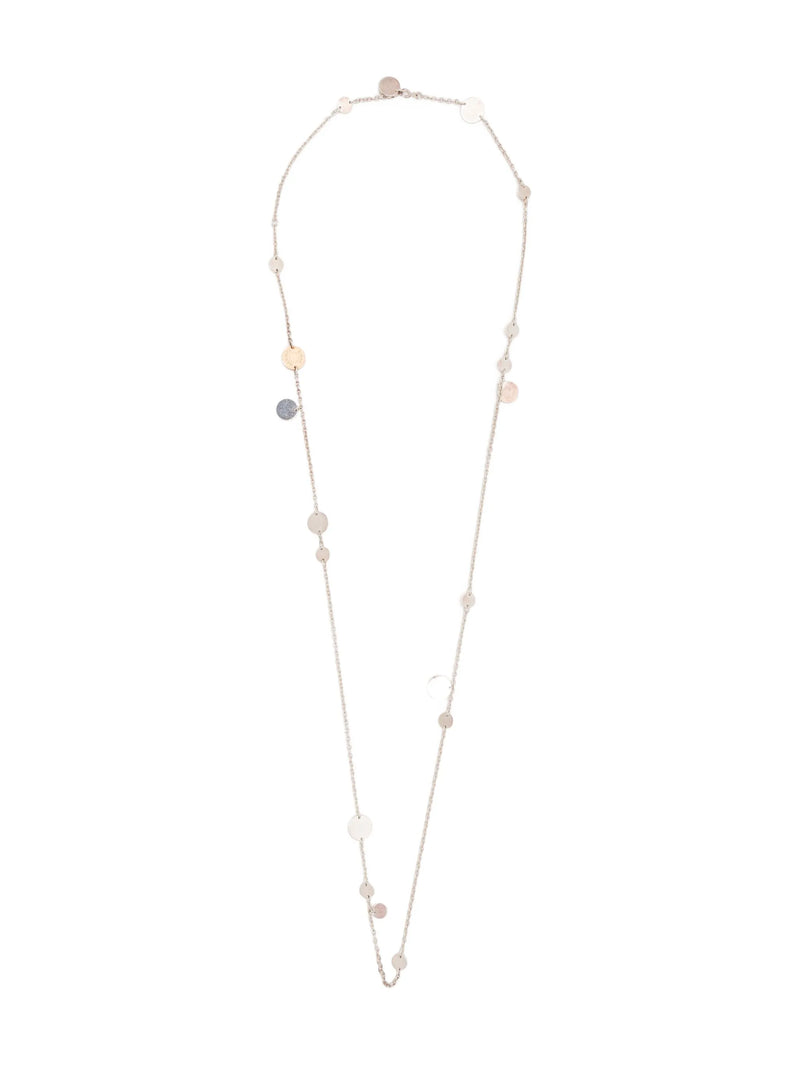 Hermès Ex Libris long necklace with elegant chain and detailed pendant, showcasing luxurious jewelry design.