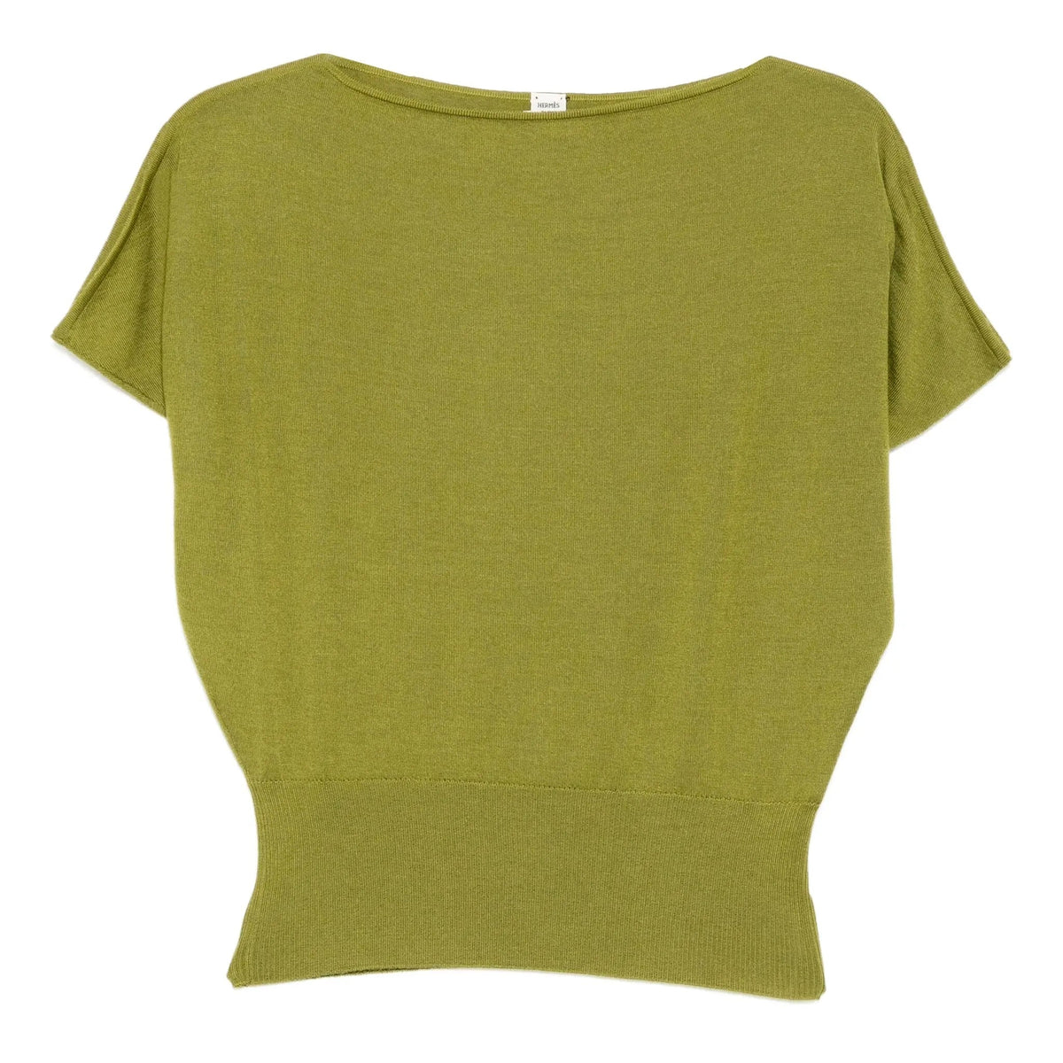 Hermès green cashmere top displayed flat, showcasing its soft texture and elegant design, perfect for stylish casual wear.
