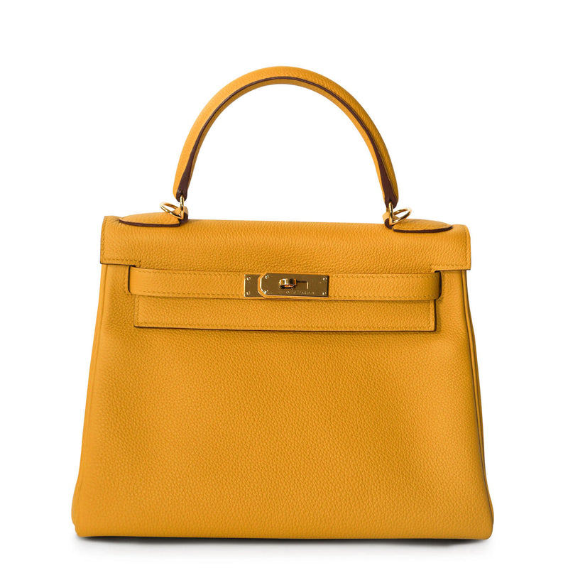Hermès Kelly 28 Retourne Togo Jaune Ambre GHW top handle bag, image 1