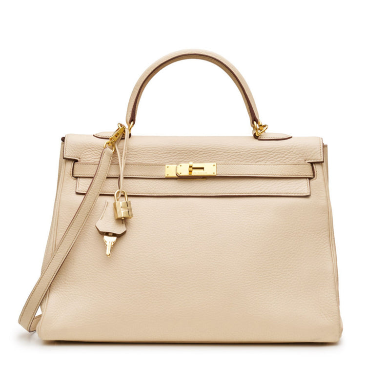 Hermès Kelly 35 Beige Clemence GHW top handle bag, image 1