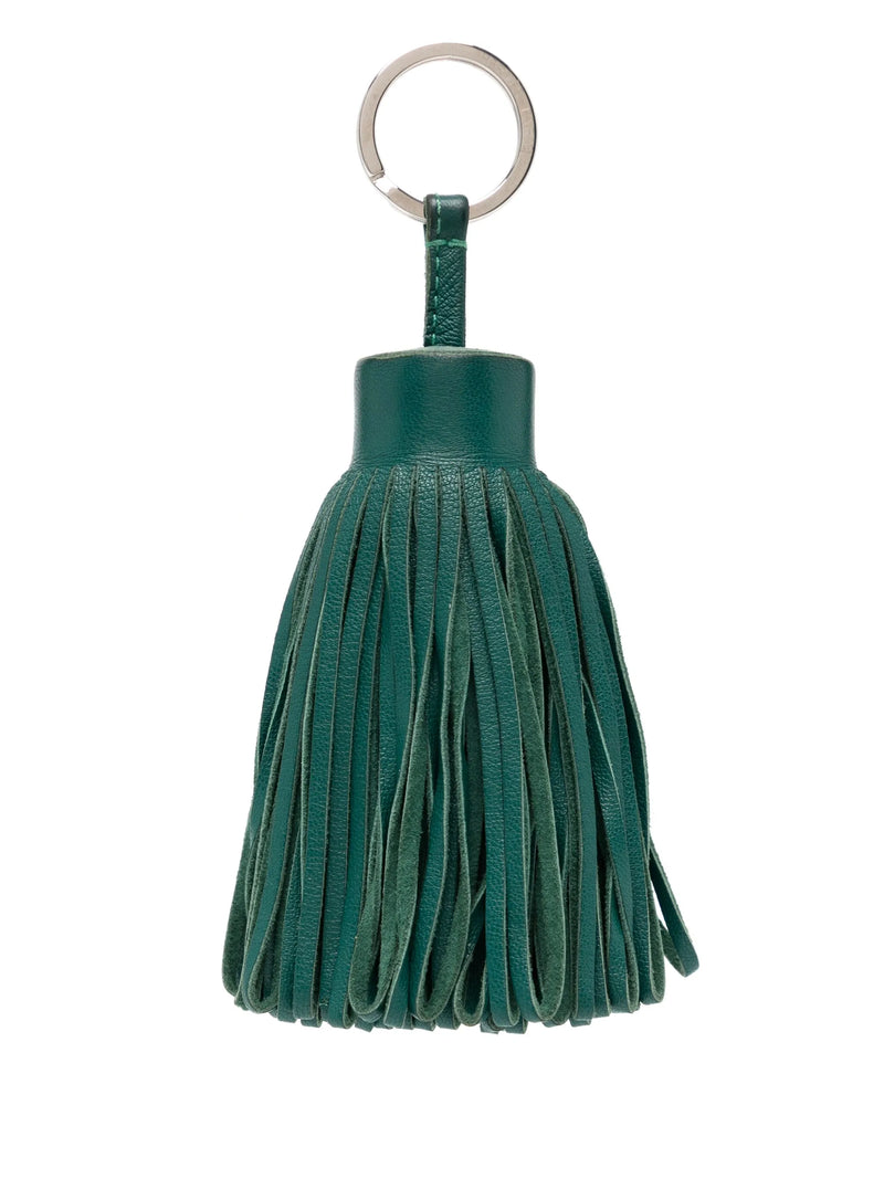 Hermès Leather Carmen Key Ring in green with gold-tone hardware, small accessories designed for elegance and everyday use.