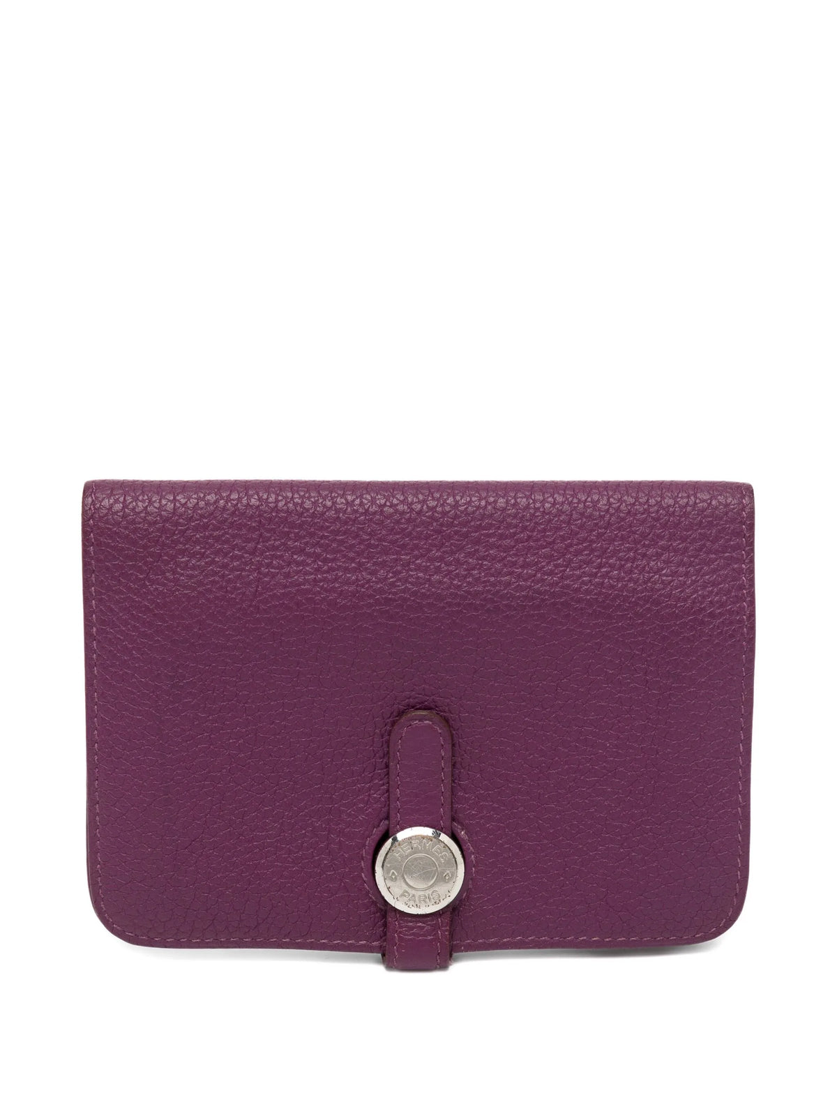Hermès Togo Dogon card case and key holder in Anemone leather, featuring a compact wallet design with multiple card slots.