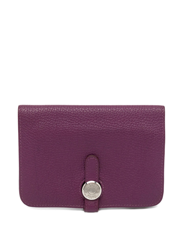 Hermès Togo Dogon card case and key holder in Anemone leather, featuring a compact wallet design with multiple card slots.