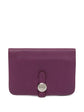 Hermès Togo Dogon card case and key holder in Anemone leather, featuring a compact wallet design with multiple card slots.