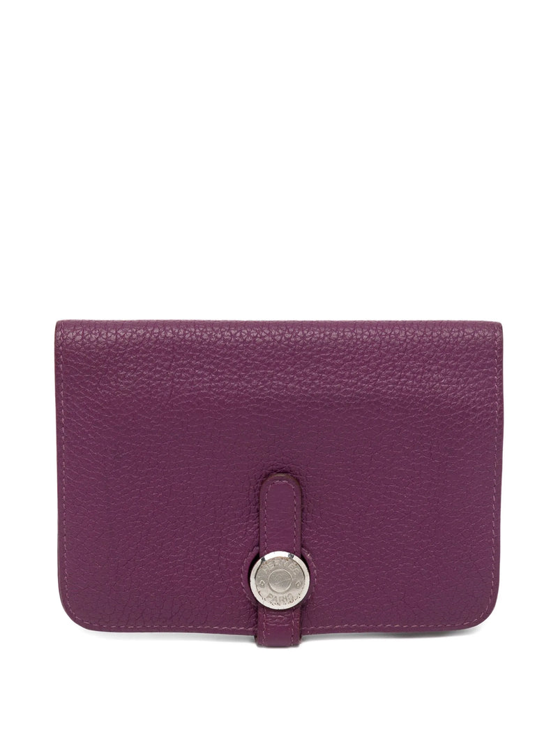 Hermès Togo Dogon card case and key holder in Anemone leather, featuring a compact wallet design with multiple card slots.
