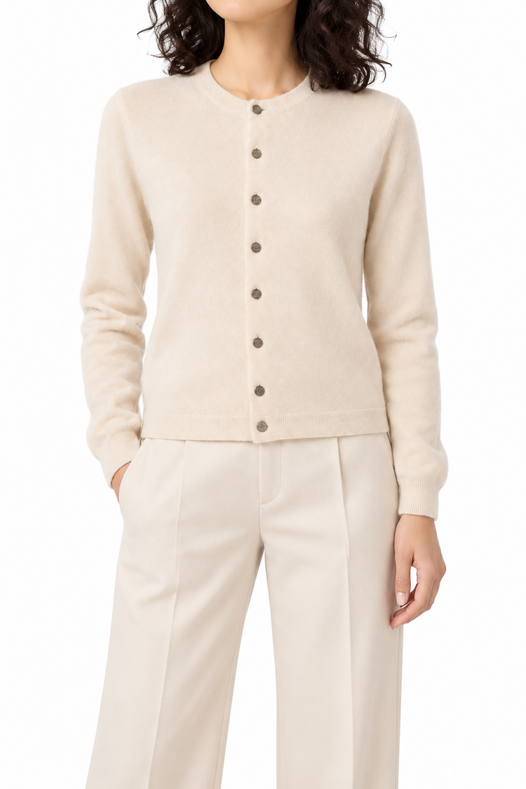 Hermès cream cashmere cardigan, soft and cozy knit top with a classic design, perfect for elegant casual wear.