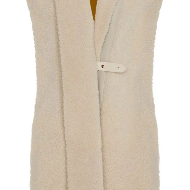 Hermès cream sheepskin gilet with silk scarf interior, stylish blazer with luxurious textured fabric and elegant design.