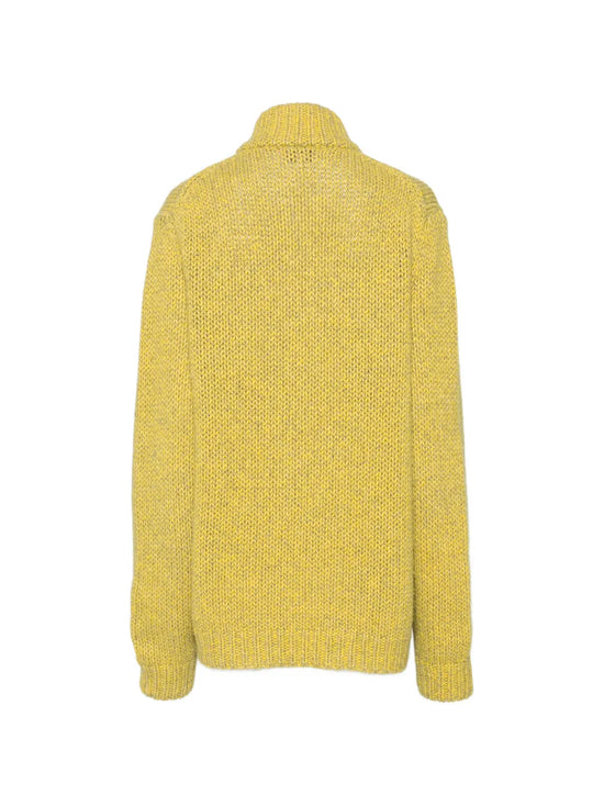 Hermès yellow cashmere quarter zip jumper, back view, showcasing soft knit fabric and stylish design for women&