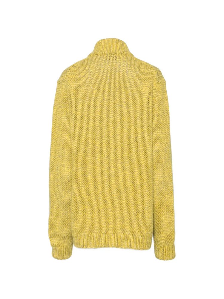 Pre-owned yellow cashmere jumper by HERMÈS, showing a cozy, soft knit top with a classic crew neckline and fine texture.