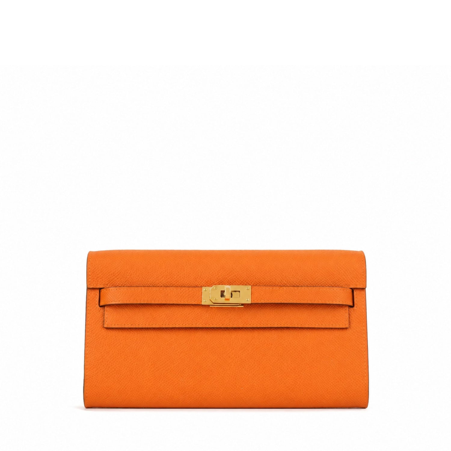 Hermès Kelly To Go Wallet in GHW with gold hardware, shown open with card slots and interior compartments.