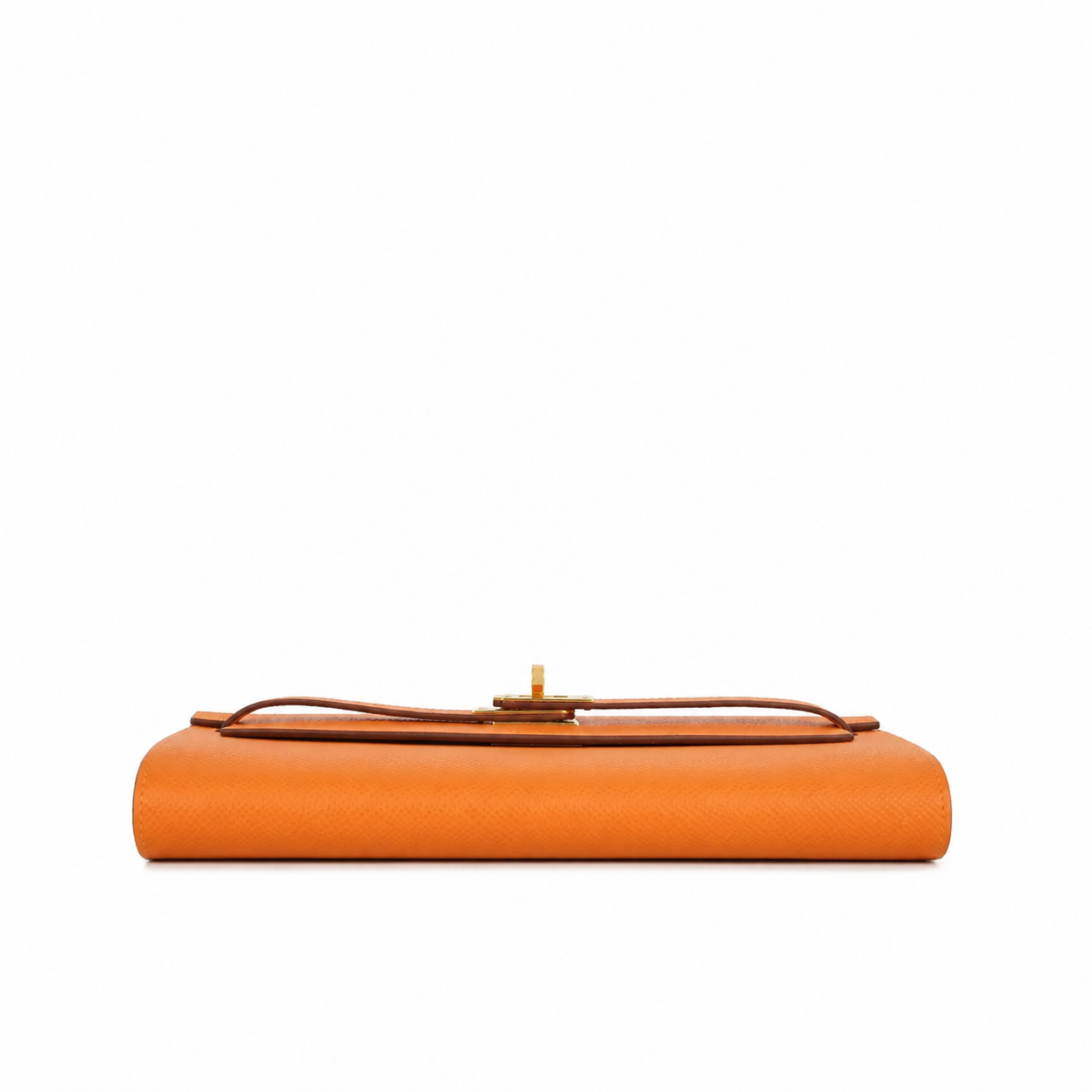 Hermès Kelly To Go Wallet in GHW with gold hardware, featuring compact design and multiple card slots, on a white background.
