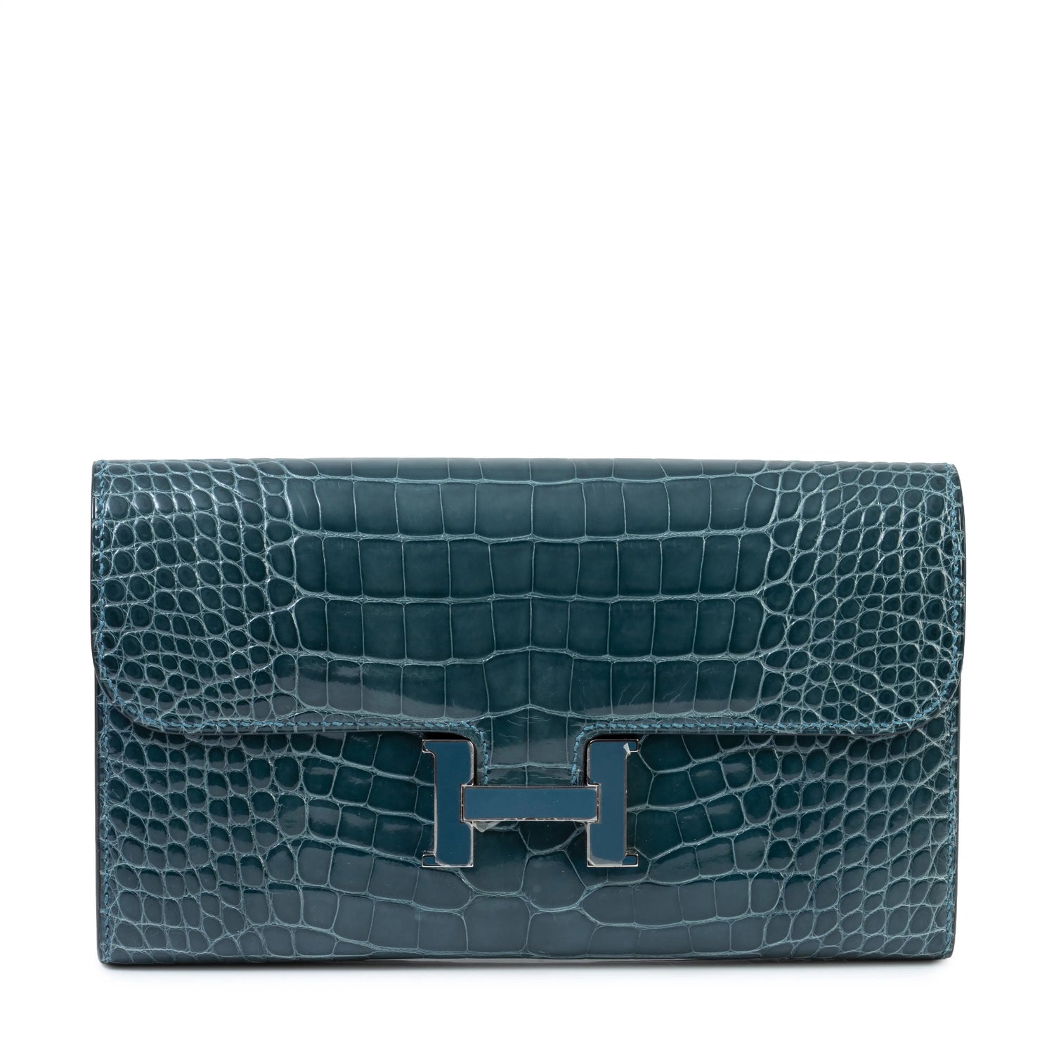 Hermès Constance Wallet showing sleek leather design with gold hardware and multiple card slots, elegant and compact.